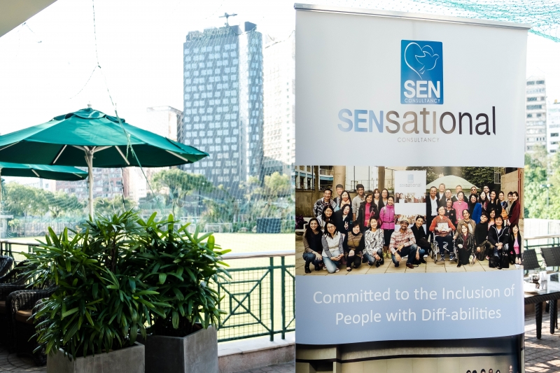 A SENsational banner with the words "Committed to the inclusion of people with Diff-abilities" and a group picture of a past SENsational event.