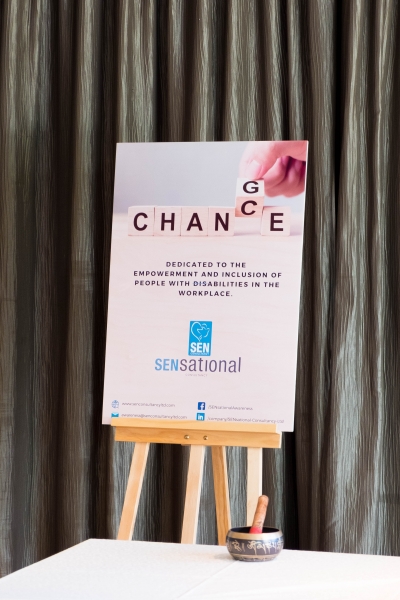 A SENsational poster with a picture that says "Chance for Change" along with the words "Dedicated to the empowerment and inclusion of people with disabilities in the workplace"